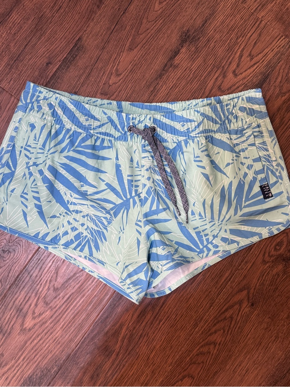Salt Life Pale Green and Light Blue Palm-Print Athletic Shorts